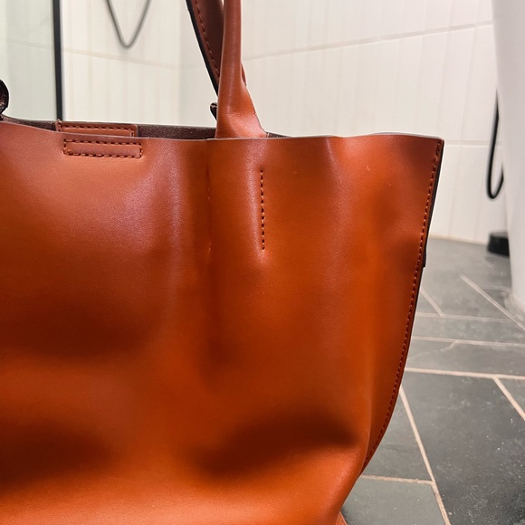 Co Lab brown tan camel leather crossbody tote purse - Picture 6 of 10